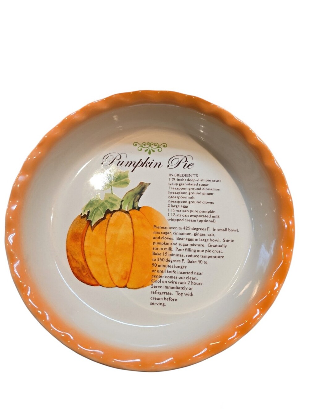 Pumpkin Pie Ceramic Baking Dish 10 Inch